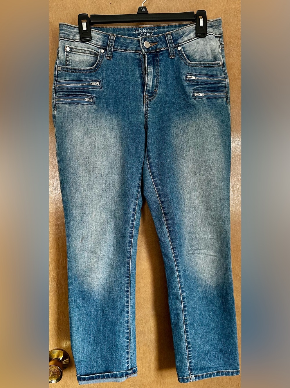 Jennifer Lopez Faded Blue Skinny Capris with Zip Accents